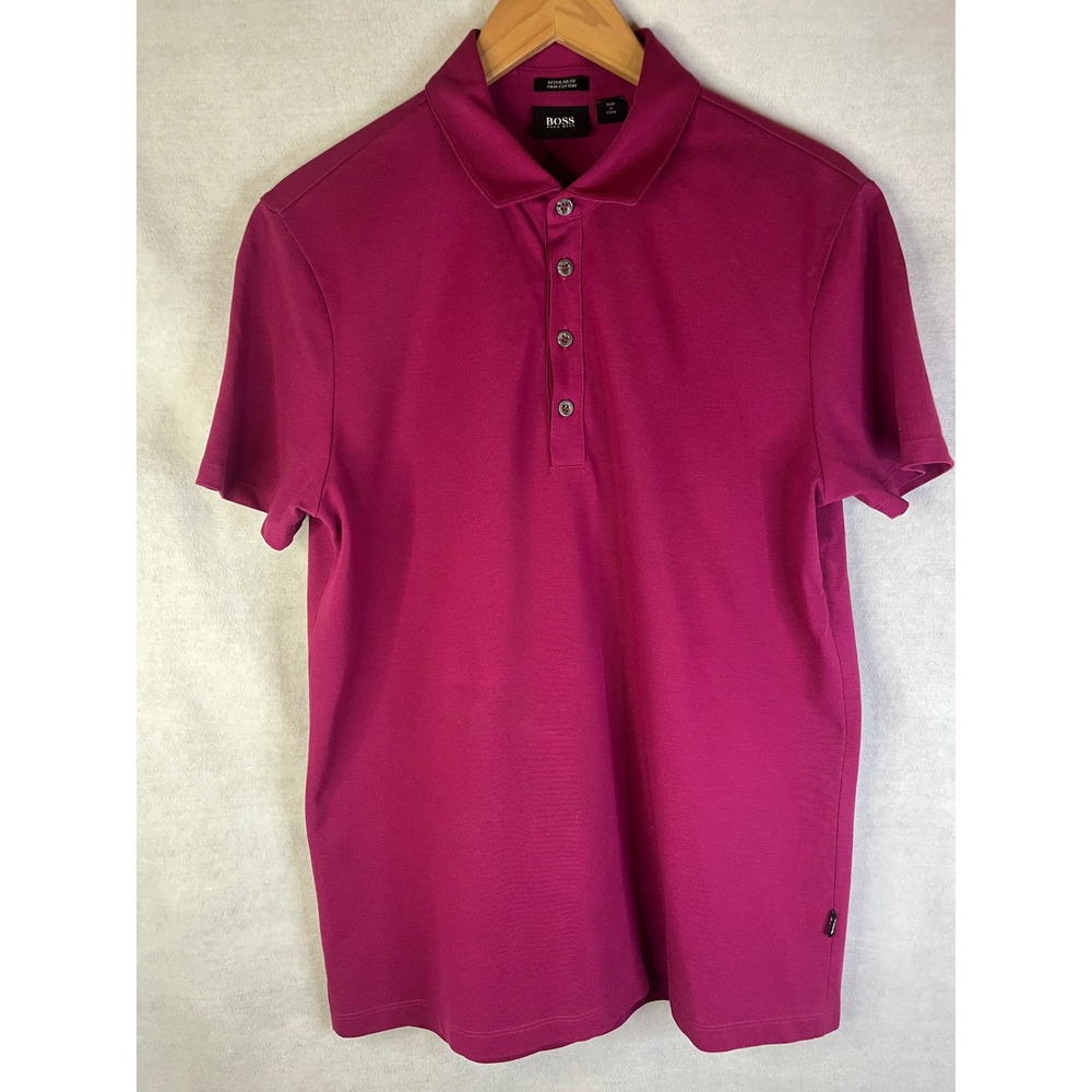 Hugo Boss men's polo shirt Sz Medium magenta pink regular fit pima cotton NWOT